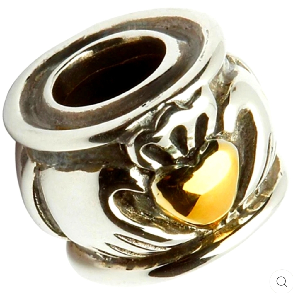 Solvar Ireland Sterling Silver Gold Plated Claddagh Heart Bead